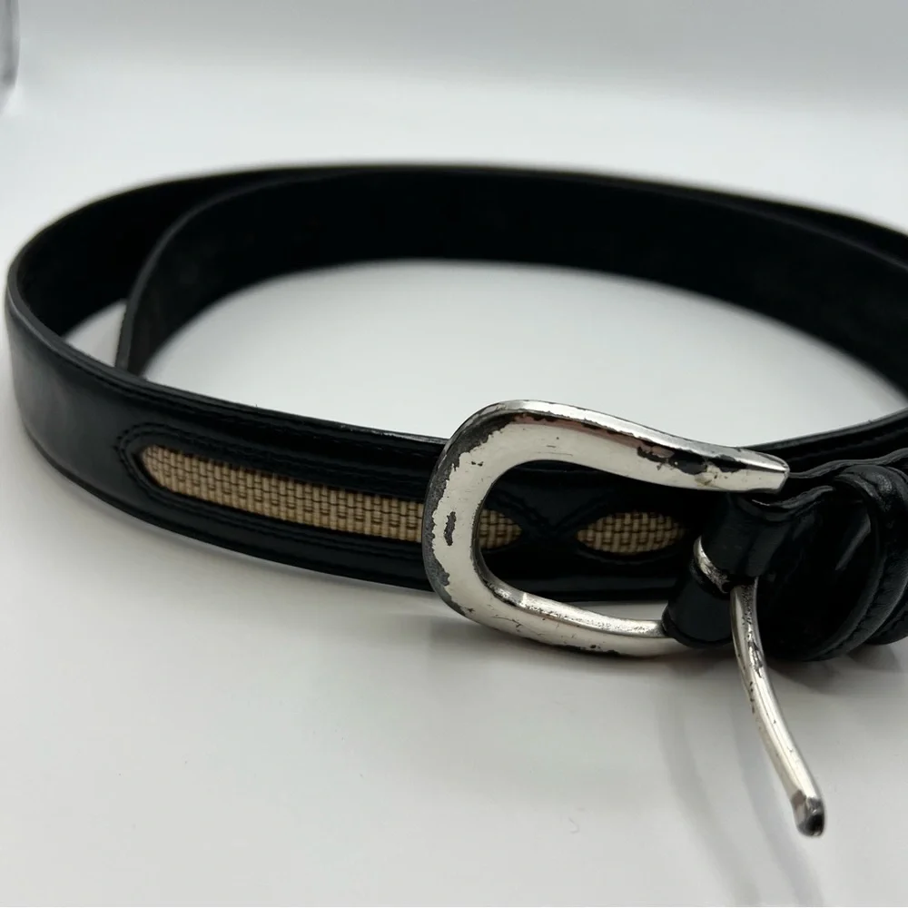 Men’s Black Brighton Leather Belt With Straw Detail See Photos Fo Measurements